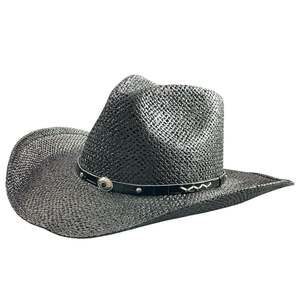 STETSON Onyx Black Woven Leather Band Curled Wire Brim Western Cowboy Hat Size M